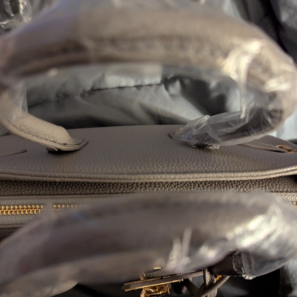 Gray Leather Top-Handle Shoulder Bag